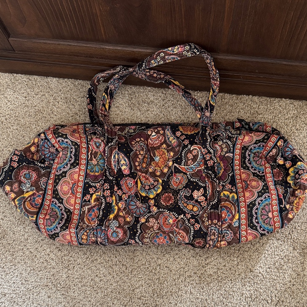 Vera Bradley Quilted Paisley Travel Tote in Brown with Pink & Blue Accents